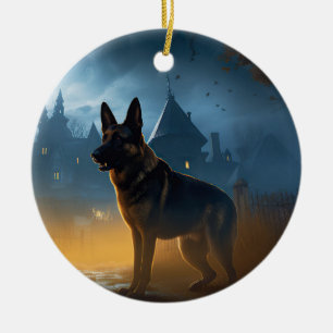 German Shepherd Halloween Scary Ceramic Ornament