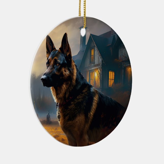 German Shepherd Halloween Scary Ceramic Ornament (Right)