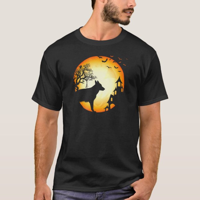German Shepherd Halloween Scary Dog Silhouette T-Shirt (Front)