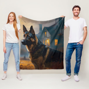 German Shepherd Halloween Scary Fleece Blanket