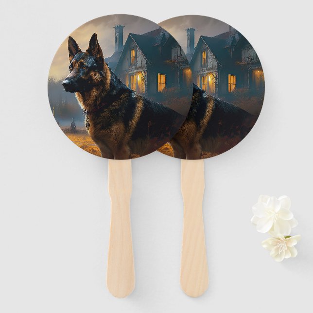 German Shepherd Halloween Scary Hand Fan (Front and Back)