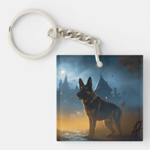 German Shepherd Halloween Scary Key Ring