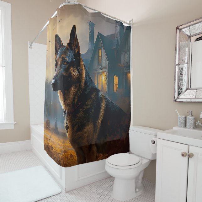 German Shepherd Halloween Scary Shower Curtain (In Situ)