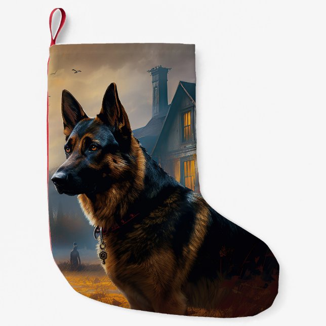 German Shepherd Halloween Scary Small Christmas Stocking (Front)