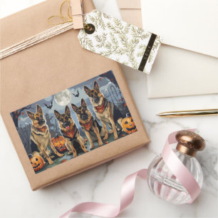 German Shepherd Halloween Spooky Rectangular Sticker