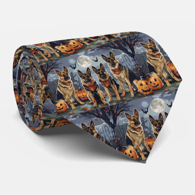 German Shepherd Halloween Spooky Tie (Rolled)