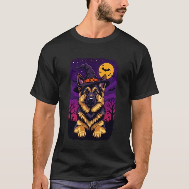 German Shepherd Halloween Witch Hat T-Shirt (Front)