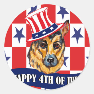 German Shepherd Happy 4th of July Classic Round Sticker