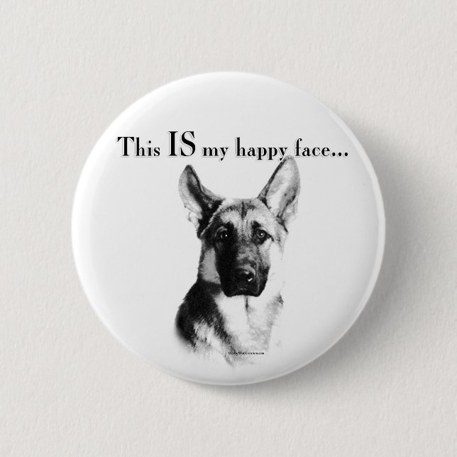 German Shepherd Happy Face 6 Cm Round Badge (Front)