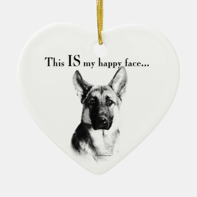 German Shepherd Happy Face Ceramic Ornament (Front)