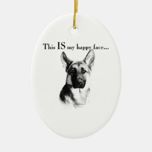 German Shepherd Happy Face Ceramic Ornament