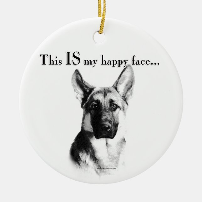 German Shepherd Happy Face Ceramic Ornament (Front)