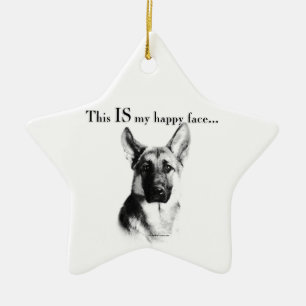German Shepherd Happy Face Ceramic Ornament