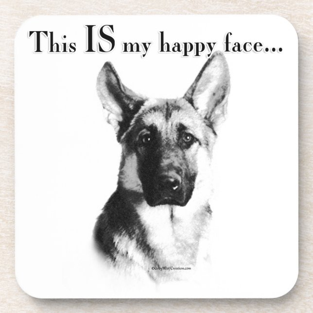 German Shepherd Happy Face Coaster (Front)