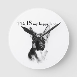 German Shepherd Happy Face Round Clock