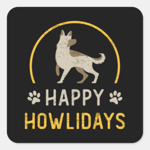 German Shepherd Happy Howlidays Dog Vintage Funny Square Sticker