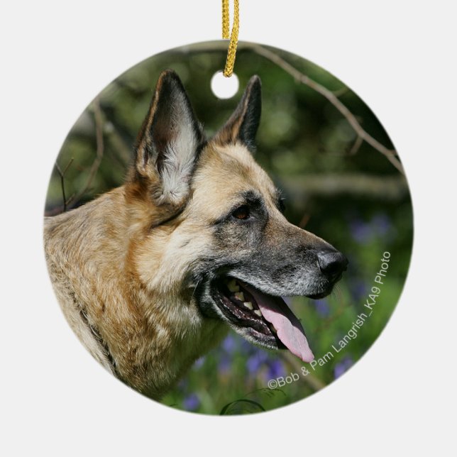 German Shepherd Headshot 3 Ceramic Tree Decoration (Front)