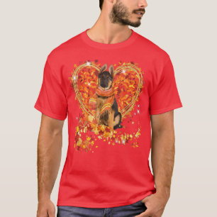 German Shepherd Hello Autumn Leaves Heart Fall Tha T-Shirt