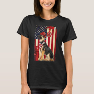 German Shepherd Helmet Firefighter Flag American V T-Shirt