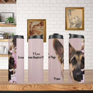 German Shepherd hiding behind flowers Thermal Tumbler