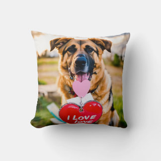 German Shepherd Holding a Picture Cushion