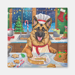 German Shepherd Holiday Baking: Festive Christmas Magnet