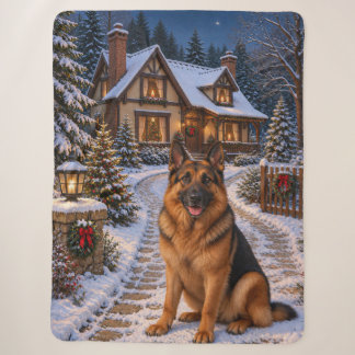 German Shepherd Holiday Sherpa Blanket