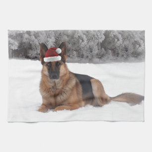 German Shepherd Holiday Tea Towel