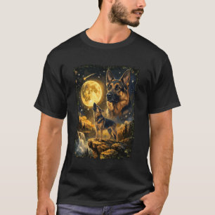 German Shepherd Howling At Moon Funny Night T-Shirt