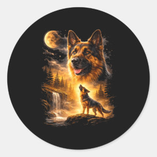 German shepherd howling to the moon meme 90s anima classic round sticker