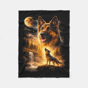 German shepherd howling to the moon meme 90s anima fleece blanket