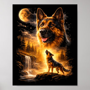 German shepherd howling to the moon meme 90s anima poster