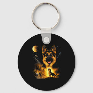 German shepherd howling to the moon vintage key ring