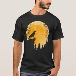 German Shepherd Howls In Forest Halloween Moon Dog T-Shirt