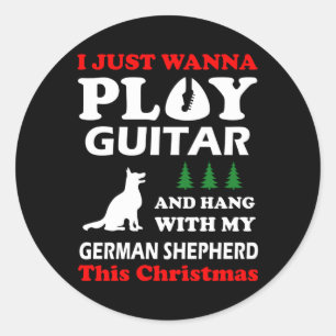 german shepherd i just wanna play guitar classic round sticker