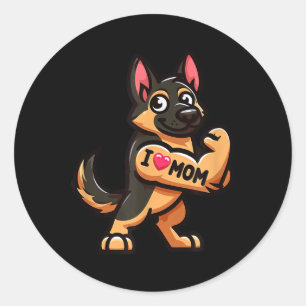 German Shepherd I Love Mum Funny Dog Tattoo  Classic Round Sticker