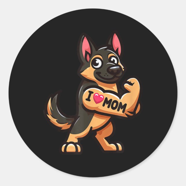 German Shepherd I Love Mum Funny Dog Tattoo  Classic Round Sticker (Front)