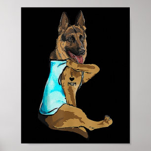 German Shepherd I Love Mum Tattoo Dog Mothers Day Poster