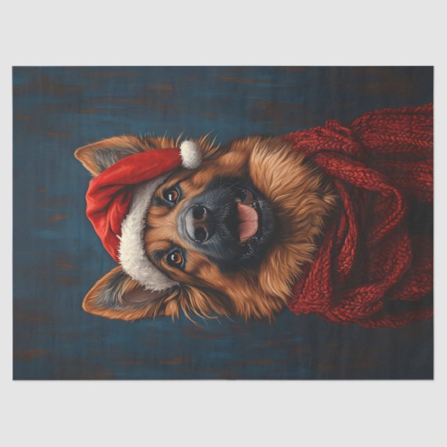 German Shepherd in a Santa Hat Decoupage Tissue Paper (Front)