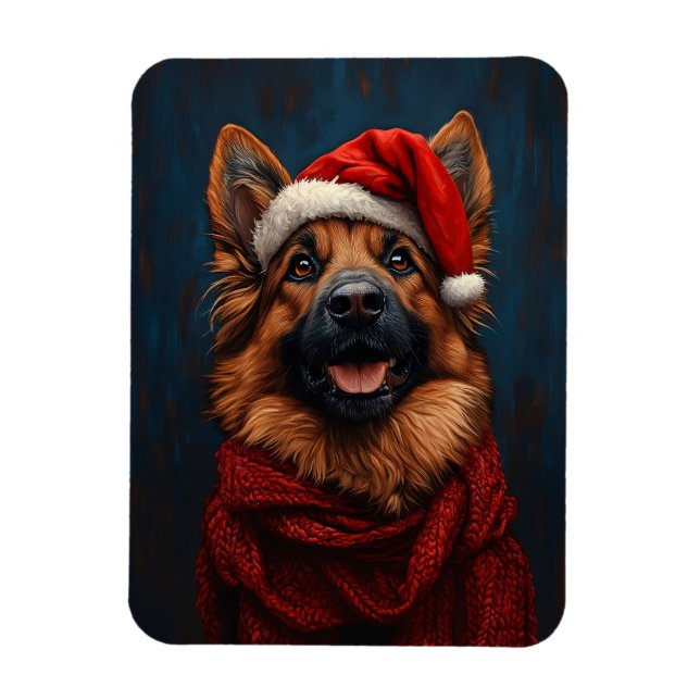 German Shepherd in a Santa Hat Flexible Magnet (Vertical)