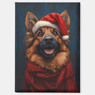 German Shepherd in a Santa Hat Magnet