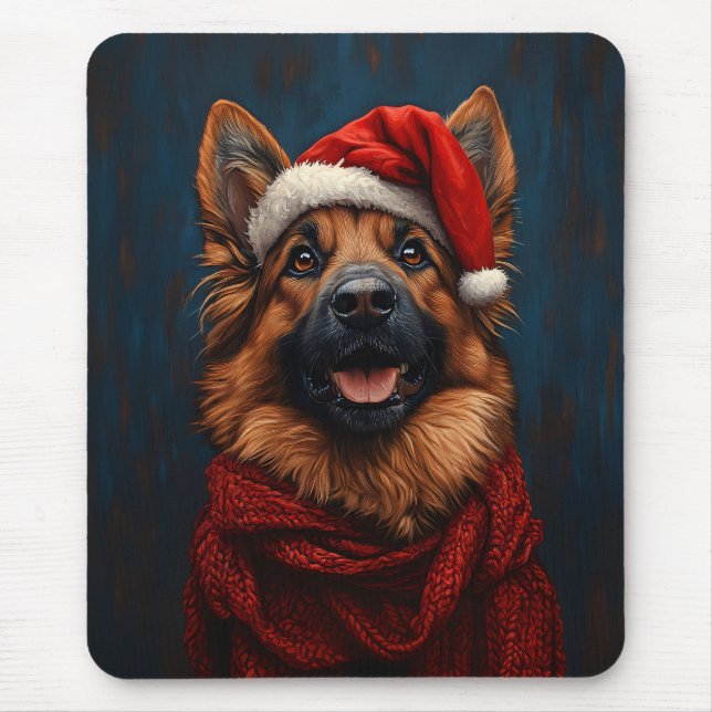 German Shepherd in a Santa Hat Mouse Pad (Front)