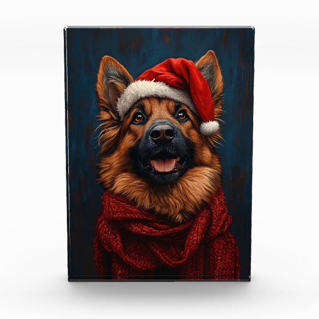 German Shepherd in a Santa Hat Photo Block (Front)