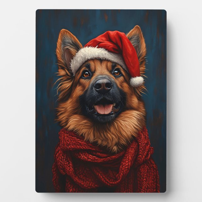 German Shepherd in a Santa Hat Plaque (Front)
