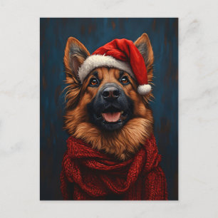 German Shepherd in a Santa Hat Postcard