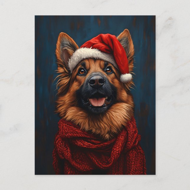 German Shepherd in a Santa Hat Postcard (Front)