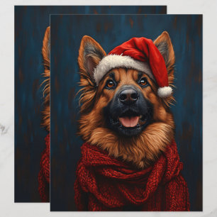 German Shepherd in a Santa Hat Scrapbook Paper