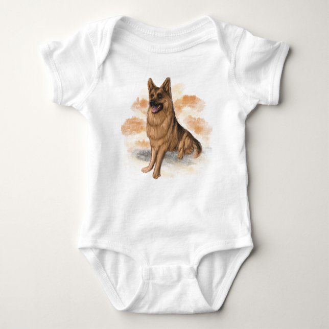 German shepherd in aquarell style painted baby bodysuit (Front)