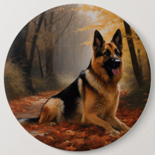 German Shepherd  in Autumn Leaves Fall Inspire  6 Cm Round Badge