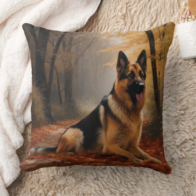 German Shepherd  in Autumn Leaves Fall Inspire  Cushion (Blanket)